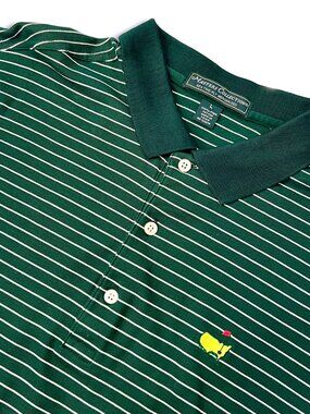 Vintage Masters Collection Golf Polo Shirt Mens L Green Striped Augusta National